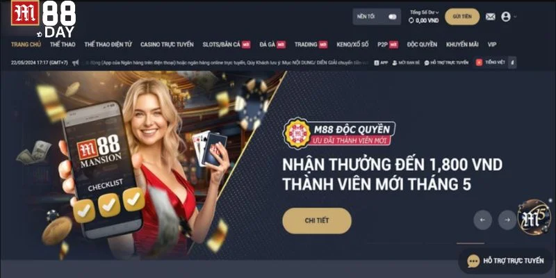 Giao diện game M88 đẹp mắt được cược thủ đánh giá rất cao. 